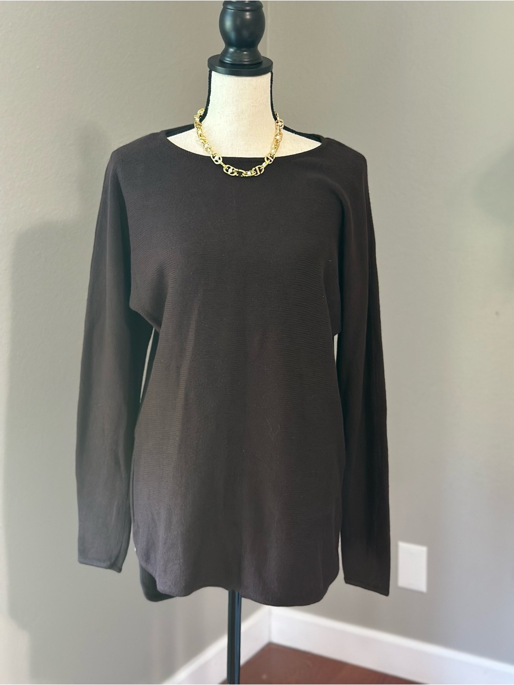 Michael Kors Dark Brown Long Sleeve Crewneck Knit Top